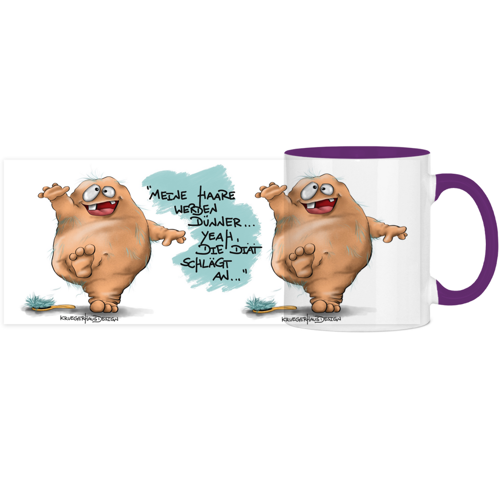 Panorama Tasse zweifarbig, Kaffeetasse, Tee, Kruegerhausdesign Monster mit Spruch, Meine Haare werden dünner...