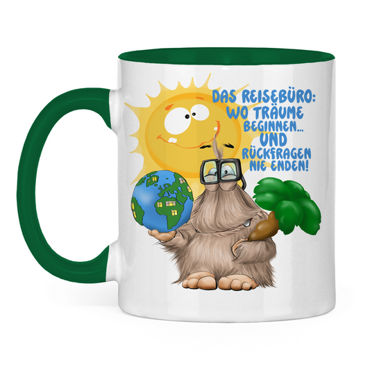 Tasse zweifarbig Das Reisebüro: Wo Träume beginnen und Rückfragen nie enden!