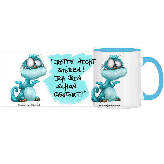 Tasse, Kaffeetasse, Teetasse, zweifarbig, Kruegerhausdesign Monster mit Spruch, 2. Variante, Bitte nicht stören!