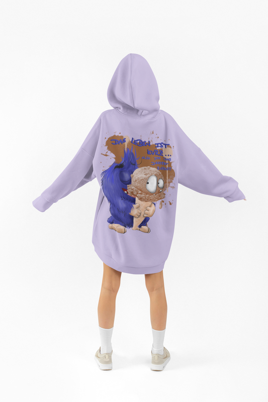 Unisex Hoodie XXL Druck Kruegerhausdesign Monster in flieder Gr. 3XL, Das Leben ist kurz, iss das Dessert zuerst!