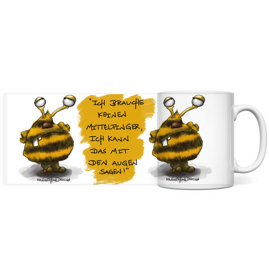 Tasse, Kaffeetasse, Teetasse, Kruegerhausdesign Monster mit Spruch, 2. Variante, Ich brauche keinen Mittelfinger
