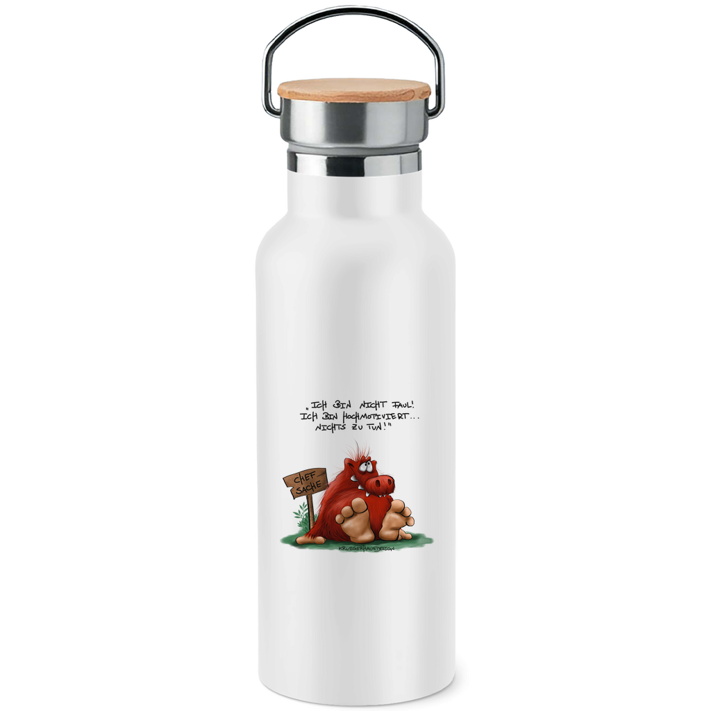 Edelstahl-Trinkflasche mit Bambusdeckel Ichbinnichtfaul
