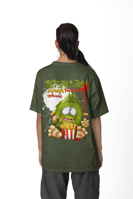 XXL Druck Kruegerhausdesign Monster in army green Gr. XXL, Gibt dir das Leben ne Kartoffel, mach Pommes draus!