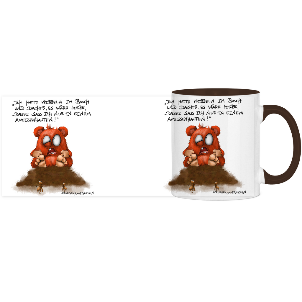 Tasse, Kaffeetasse, Teetasse, zweifarbig, Kruegerhausdesign Monster mit Spruch, Ich hatte Kribbeln im Bauch...