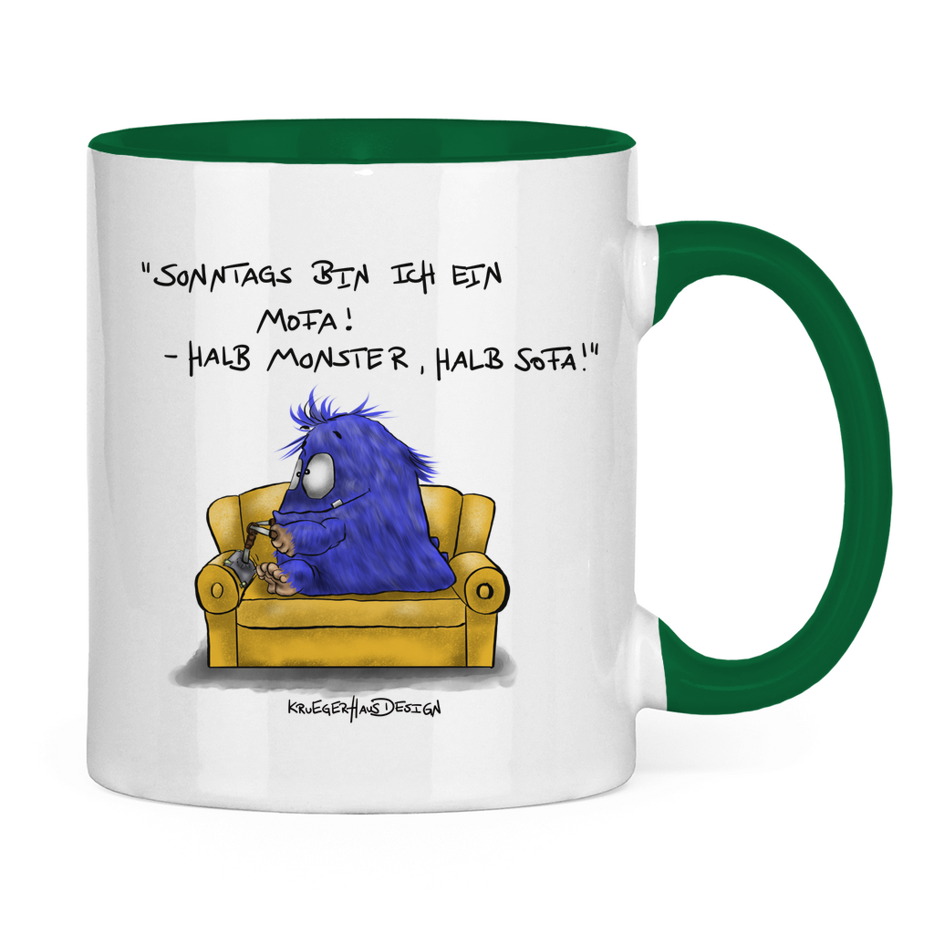 Tasse zweifarbig Sonntags bin ich ein Mofa! Halb Monster, halb Sofa!
