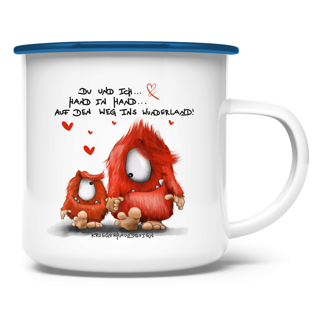 Emaille Tasse Du und ich... Hand in Hand.. Auf den Weg ins Wunderland!