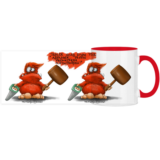 Tasse, Kaffeetasse, Teetasse, zweifarbig, Kruegerhausdesign Monster mit Spruch, 2.Variante, Fehler sind etwas für Anfänger...