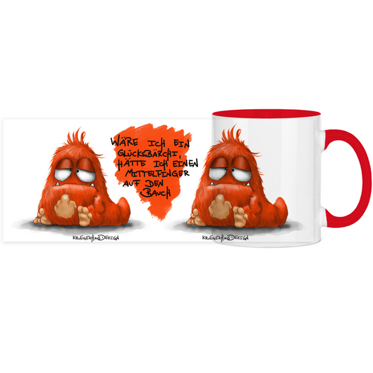 Tasse, Kaffeetasse, Teetasse, zweifarbig, Kruegerhausdesign Monster mit Spruch, 2. Variante, Wäre ich ein Glücksbärchi...
