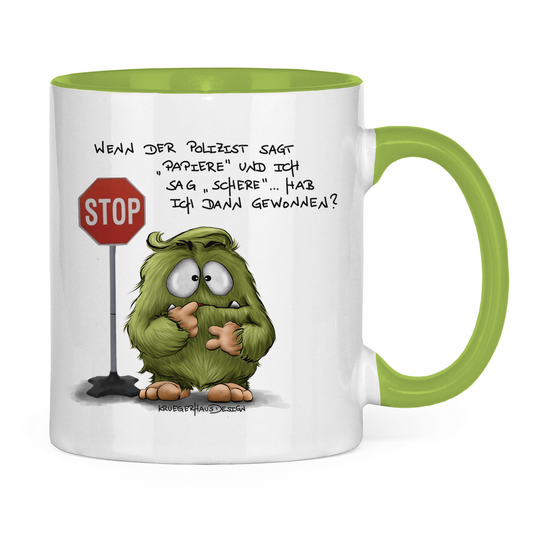 Tasse zweifarbig Wenn der Polizist sagt "Papiere" und ich sag "Schere"...