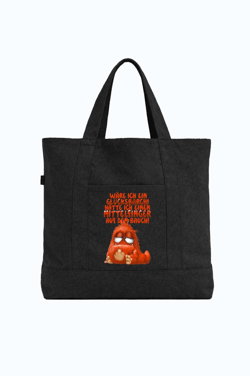 Final Sale – Schwarze Monster Tasche mit Reißverschluss „Glücksbärchi“ | Lustige Statement Tasche