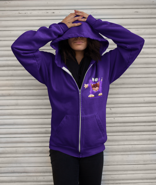 Unisex Hoodie Jacke XXL Druck Kruegerhausdesign Monster in lila Gr.L, Das Leben ist viel zu kurz um normal zu sein!