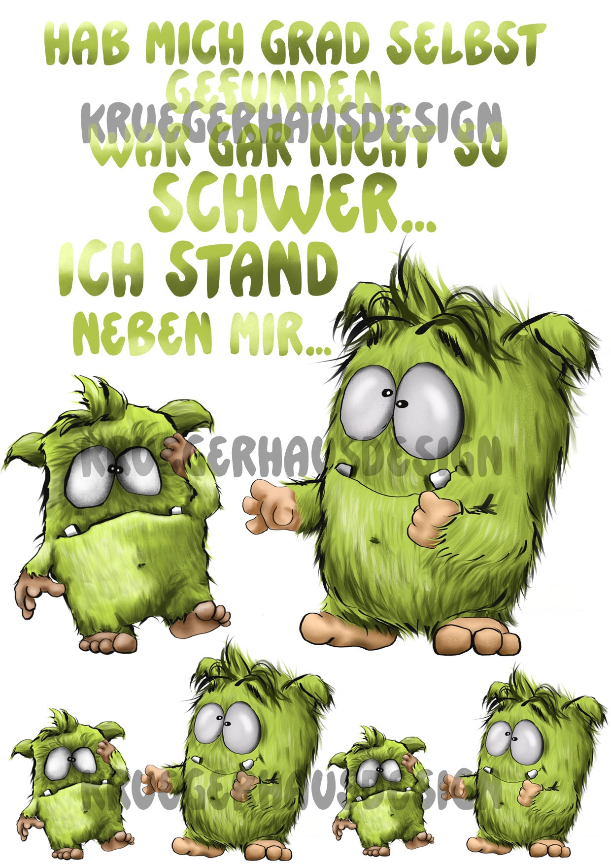 Lustiges Bügelbild DIN A4 Monster „Bügelbild „Hab mich grad selbst gefunden…“
