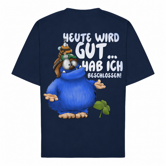 FINAL SALE T-Shirt Gr. L Dark Navy – „Heute wird gut“ Monster – Kruegerhausdesign