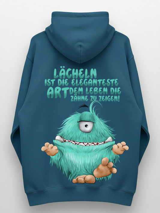 Unisex Hoodie XXL Druck Kruegerhausdesign Monster Gr. S,M, L, XL, XXL, 3XL, Lächeln ist die eleganteste Art dem Leben die Zähne zu zeigen!