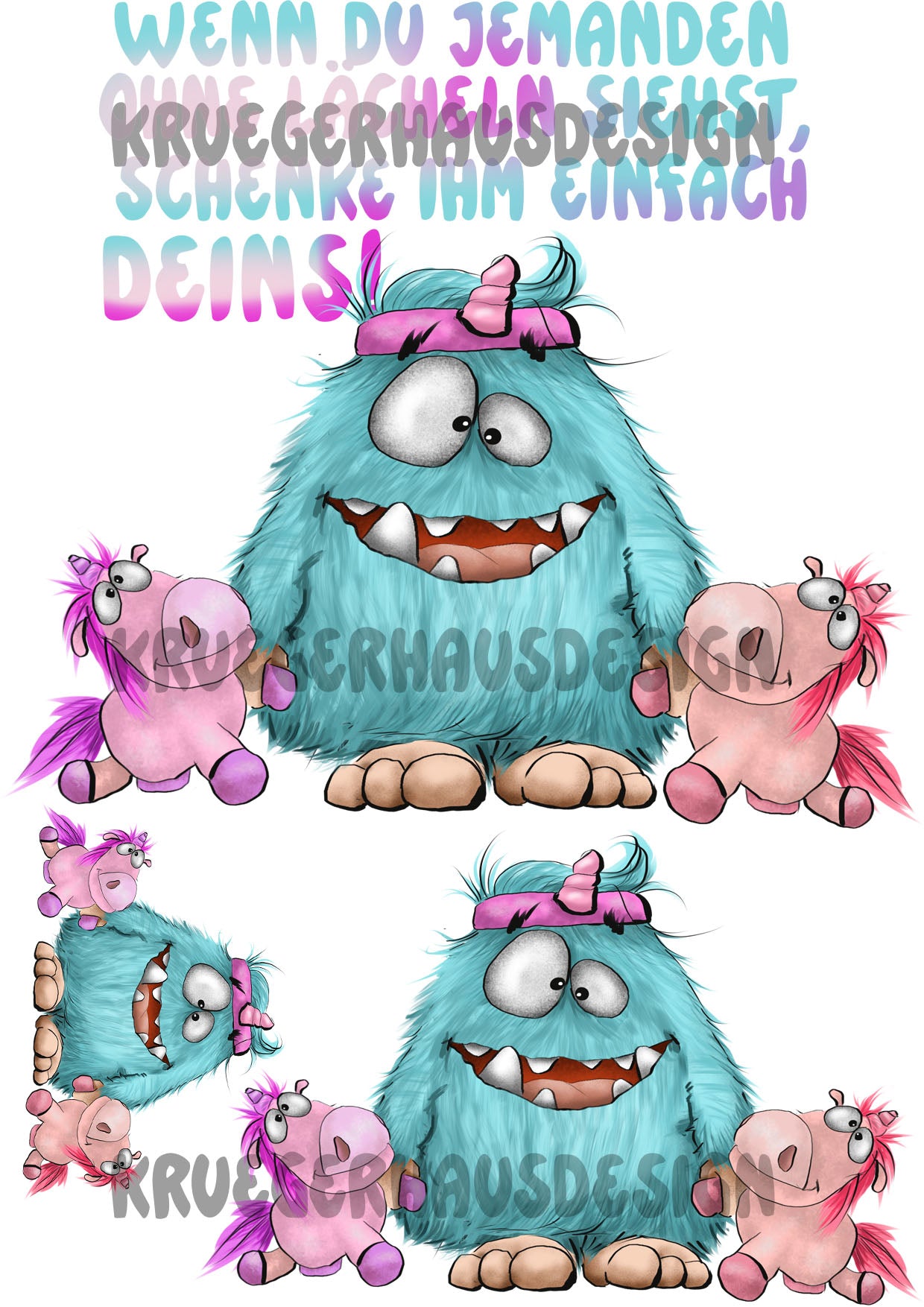 Lustiges Bügelbild DIN A4 Monster Bügelbild „Schenke ihm einfach deins“