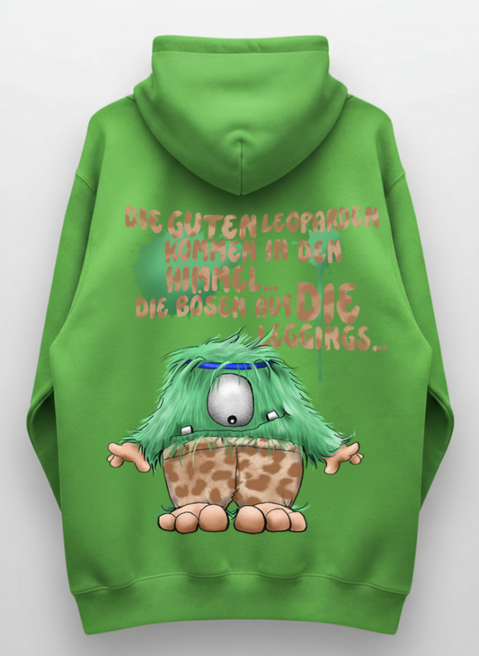 Muster Unisex Hoodie XXL Druck Kruegerhausdesign Monster Gr. L, lime green, Die GUTEN Leoparden kommen in den Himmel...