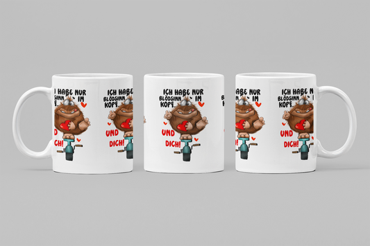 Monster Liebestasse „Blödsinn im Kopf“ – Handgemachte Fun Tasse mit Orca Coating