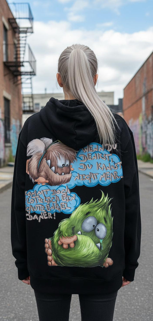 Unisex Hoodie Jacke XXL Druck Kruegerhausdesign Monster in schwarz Gr. XL, Wenn du denkst du kannst nicht mehr...kommt doch plötzlich ein Schutzengel daher!