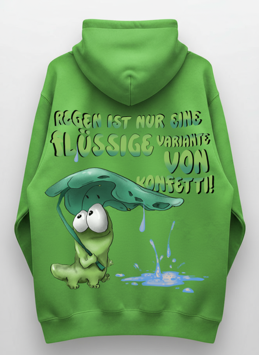 Unisex Hoodie XXL Druck Kruegerhausdesign Monster, Gr. XL, lime grün, Regen ist auch nur eine flüssige Variante von Konfetti..