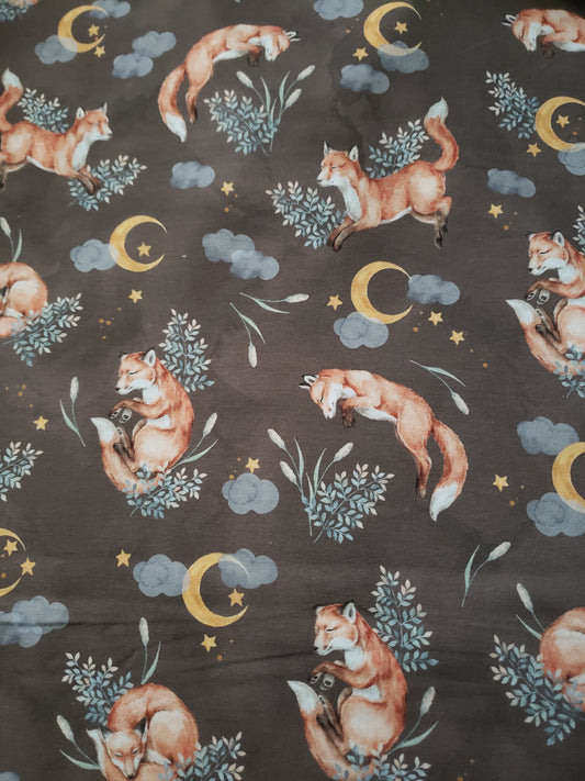 Reststück 1,30m French Terry, Sommer Sweat, Baumwolle, Stoff, der Mond Fuchs in braun