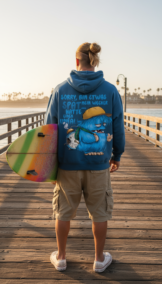 Unisex Hoodie XXL Druck Kruegerhausdesign Monster Gr. S,M, L, XL, XXL, 3XL, Sorry, bin etwas spät... mein Wecker...