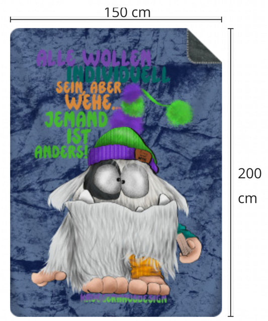 Premium Kuscheldecke, superweich, 150 x 200cm, Kruegerhausdesign Monster, Alle wollen individuell sein...