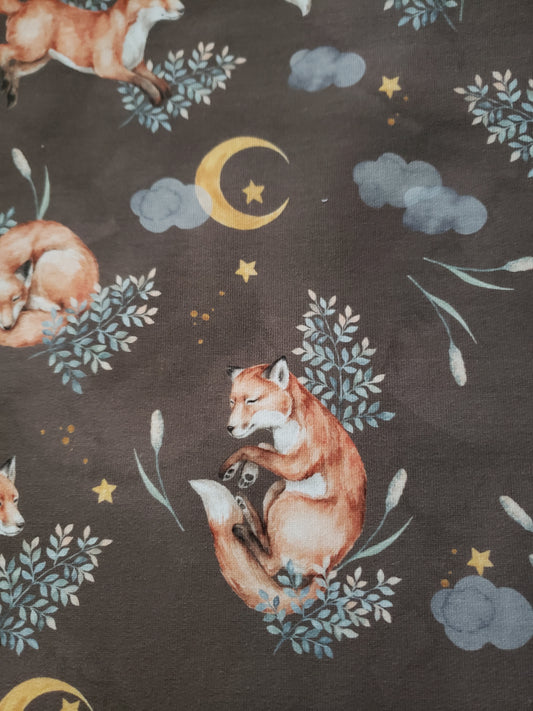 Reststück 1,30m French Terry, Sommer Sweat, Baumwolle, Stoff, der Mond Fuchs in braun