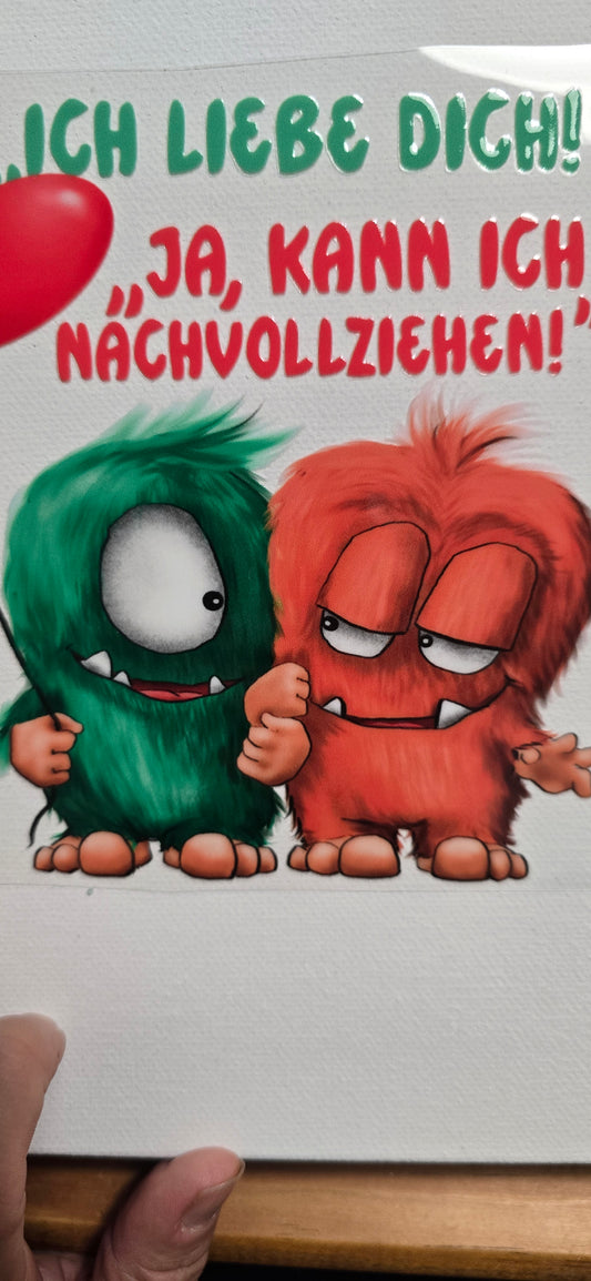 Rub on, UV Folienaufkleber, Monster, "Ich liebe dich!" "Ja, kann ich nachvollziehen!"