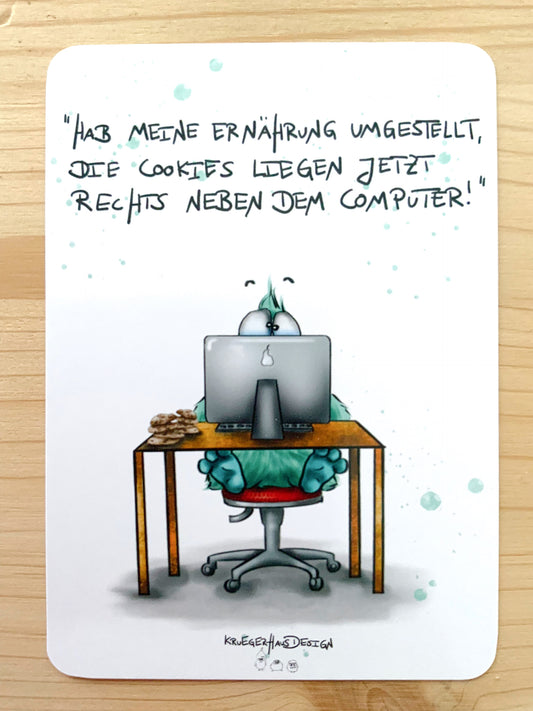 Postkarte Monster Kruegerhausdesign "Hab meine Ernährung umgestellt..."