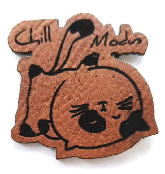 Kunstleder Label, Patch, Etikett, Aufnäher, Chill Modus Katze, braun, Laser graviert