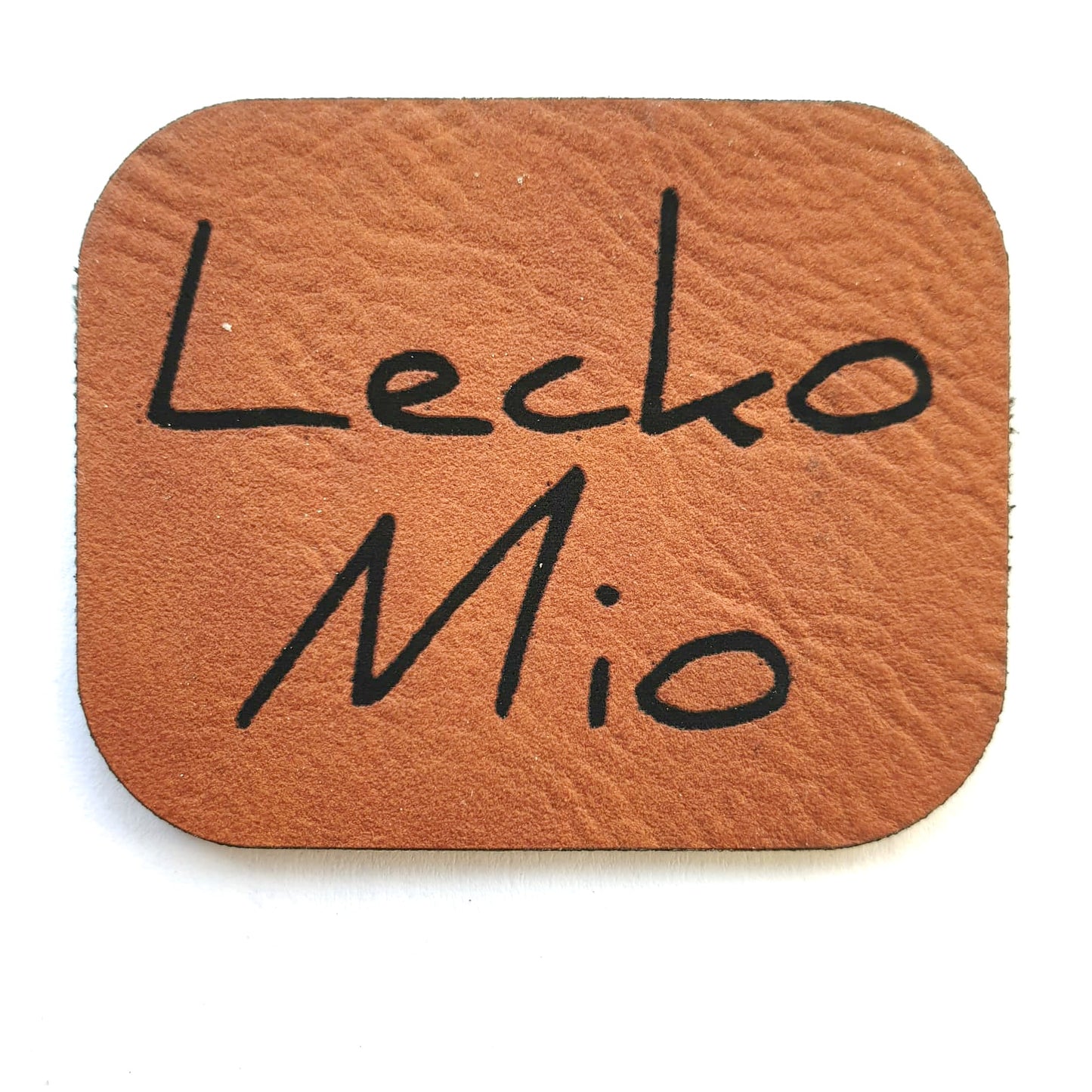 Kunstleder Label, Patch, Etikett, Aufnäher, Lecko Mio, Laser graviert, grau, beigebraun, bambus, schwarz