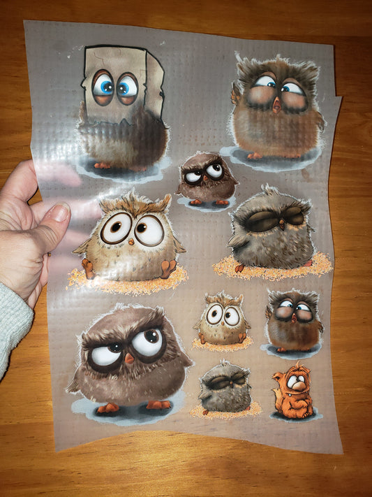A4 Bügelbild verschiedene Eulen, mit Liebe illustriert