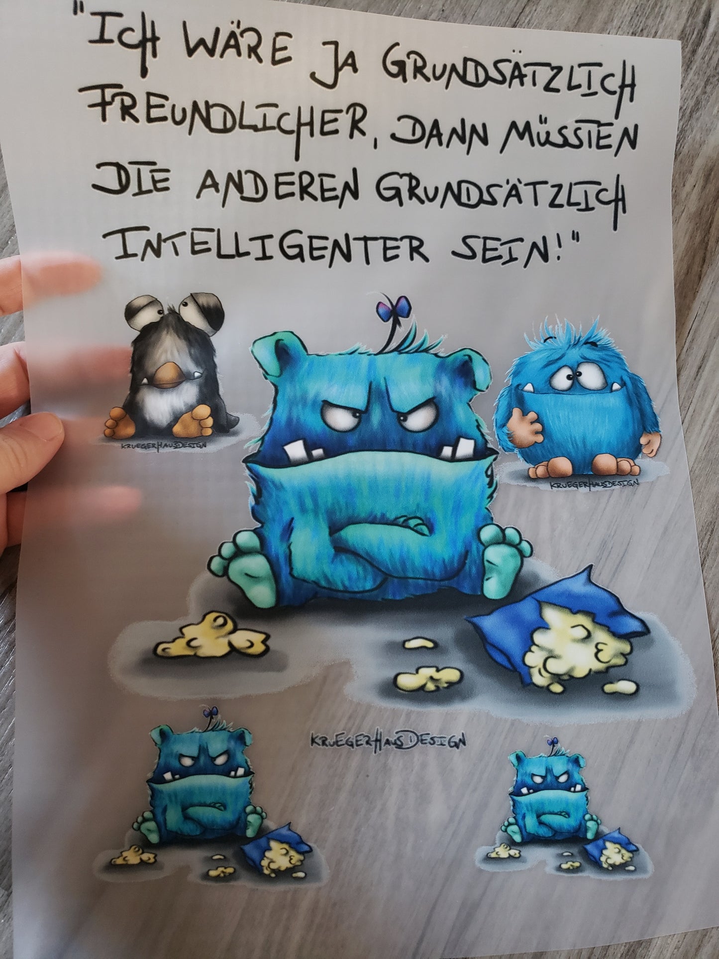 A4 Bügelbild Kruegerhausdesign Monster,ich wäre ja... mit Liebe illustriert