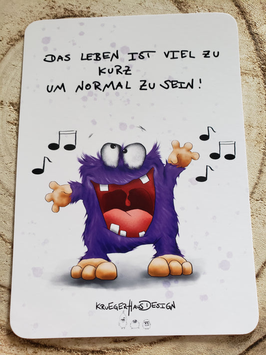 Postkarte Monster Kruegerhausdesign bunt "Das Leben ist viel zu kurz"