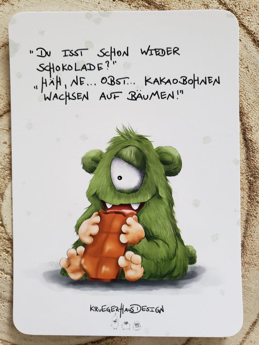 Postkarte Monster Kruegerhausdesign bunt "Du isst schon wieder Schokolade..."