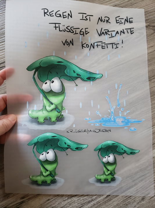 A4 Bügelbild Kruegerhausdesign Monster Regen ist nur sie füssige mit Liebe illustriert