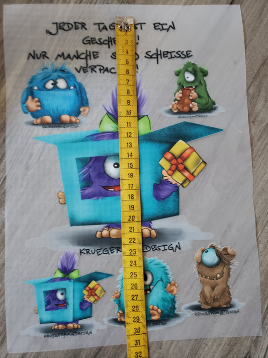 A4 Bügelbild Kruegerhausdesign Monster, Jeder Tag ist eim Geschenk...mit Liebe illustriert