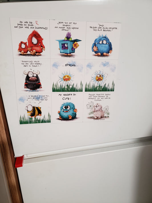 Magnet Block, 9x Magnete, Sprüche und Monster Kruegerhausdesign Block Nummer 2