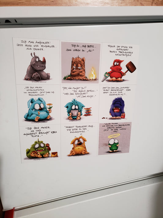 Magnet Block, 9x Magnete, Sprüche und Monster Kruegerhausdesign Block Nummer 3