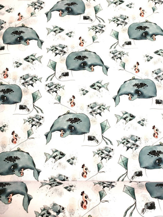 Jersey, Stoff, weiß blau Wale, Aquarell