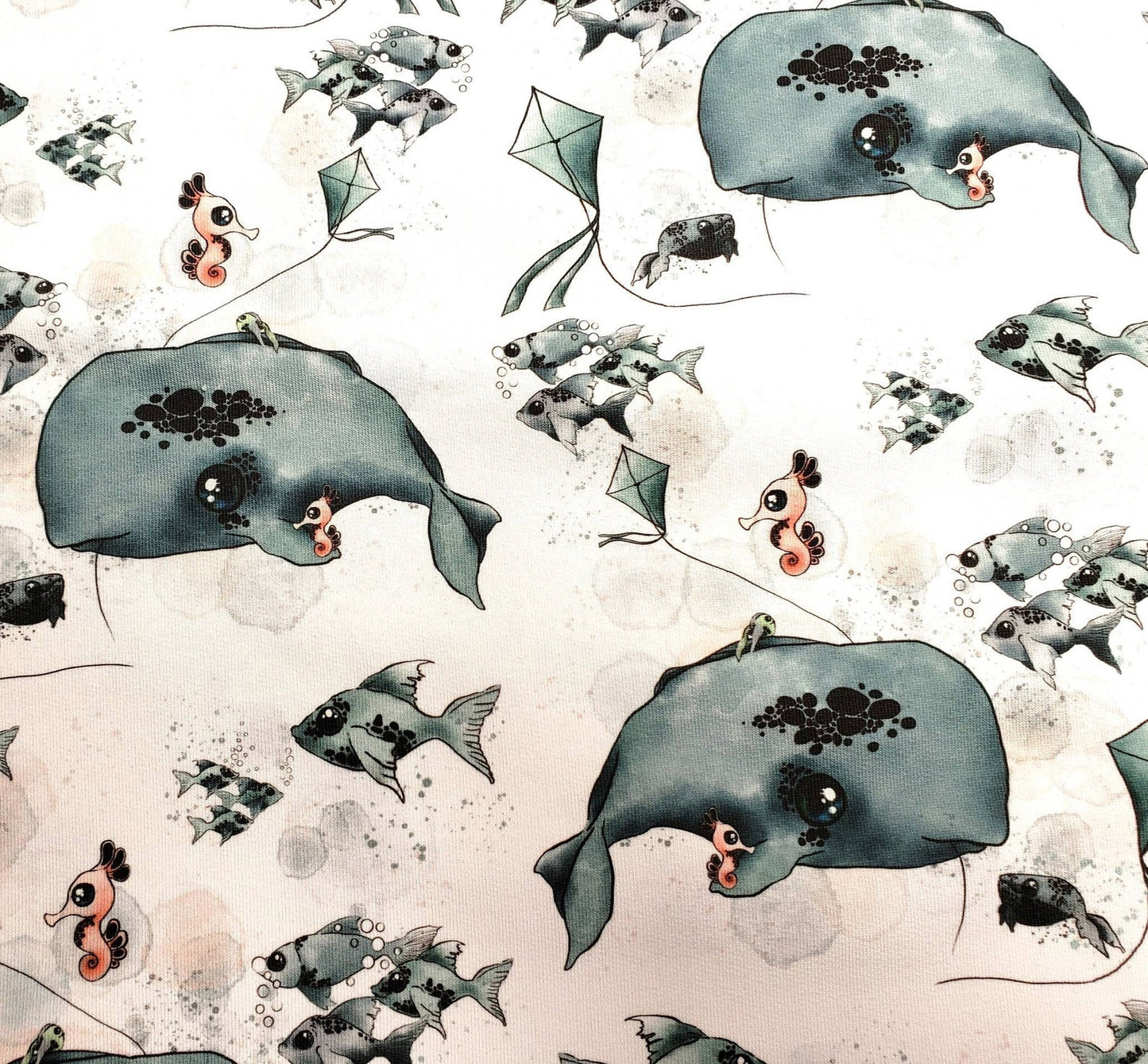 Jersey, Stoff, weiß blau Wale, Aquarell