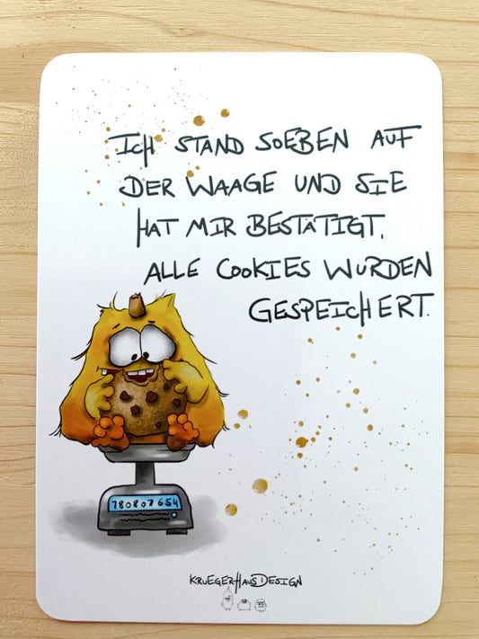 Postkarte Monster Kruegerhausdesign "Ich stand soeben auf der Waage....