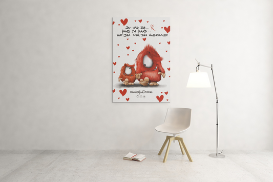 Poster von Kruegerhausdesign mit Monster und Spruch "Du und ich, Hand in Hand, auf den Weg