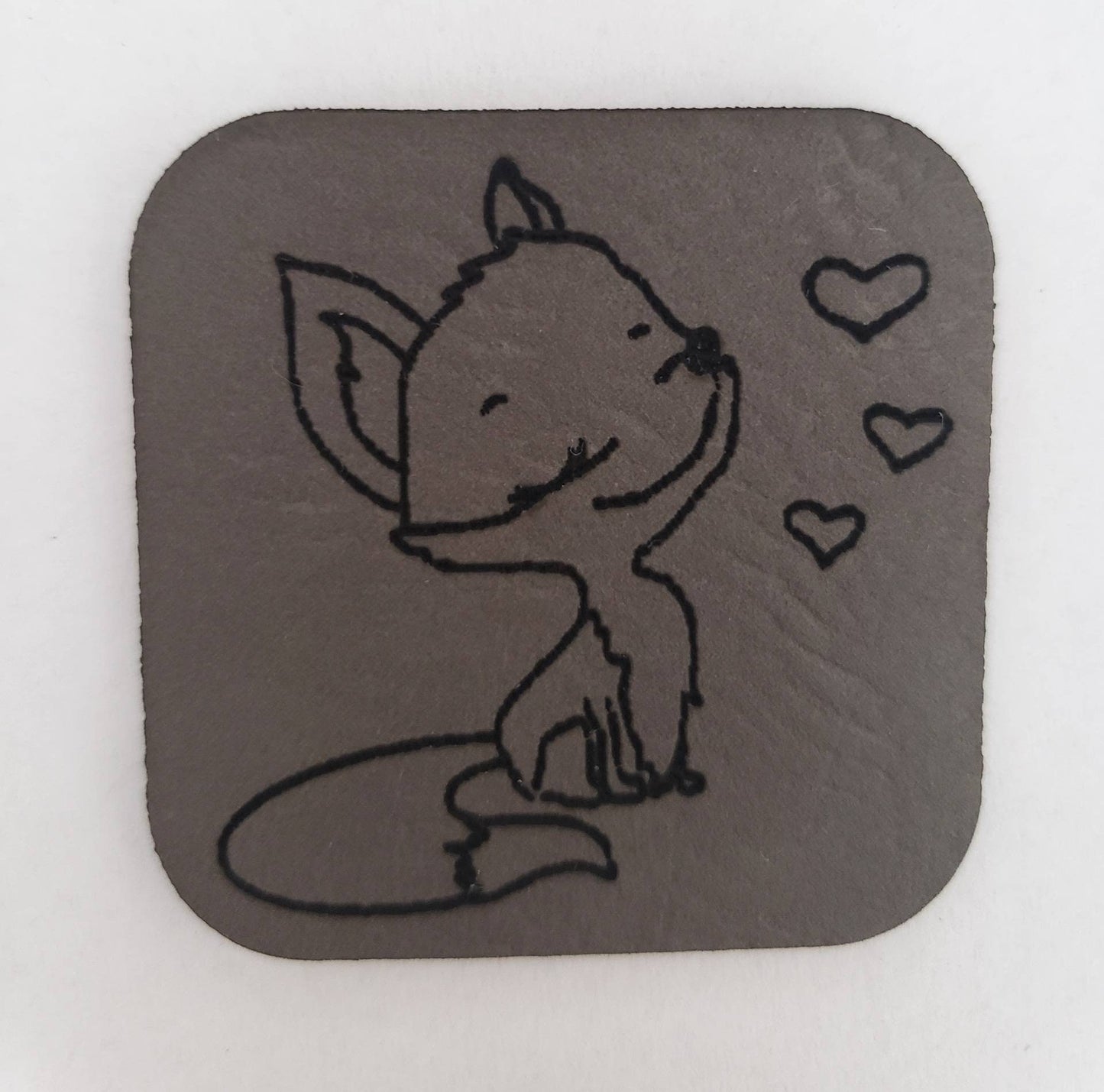 Kunstleder Label, Patch, Etikett, Aufnäher, Happy Fuchs, rosa, mint, braun, blau, grau, beigebraun, bambus, schwarz