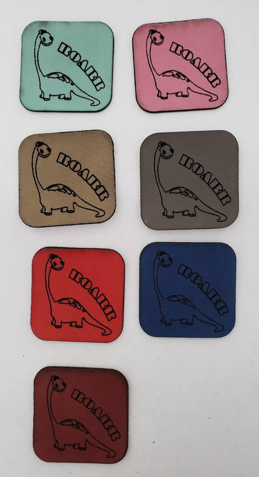 Kunstleder Label, Patch, Etikett, Aufnäher, Langhals Dinosaurier, mint, braun, blau, grau, beigebraun, rot, bambus, schwarz