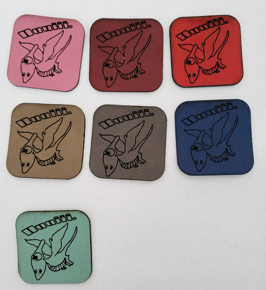 Kunstleder Label, Patch, Etikett, Aufnäher, Flugsaurier Design, mint, braun, blau,rosa, grau, beigebraun, rot