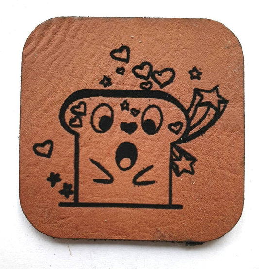 Kunstleder Label, Patch, Etikett, Aufnäher, Toasti,Hobble, braun, Laser graviert