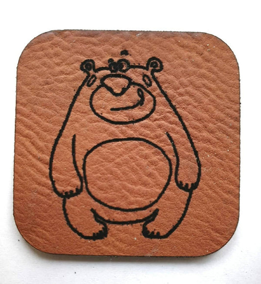 Kunstleder Label, Patch, Etikett, Aufnähe,r Eisbär, Bär, braun, Laser graviert