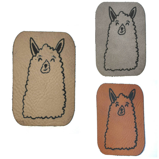 Kunstleder Label, Patch, Etikett, Aufnäher, grafischer Alpaka, Laser graviert, braun, grau, beigebraun, bambus, schwarz