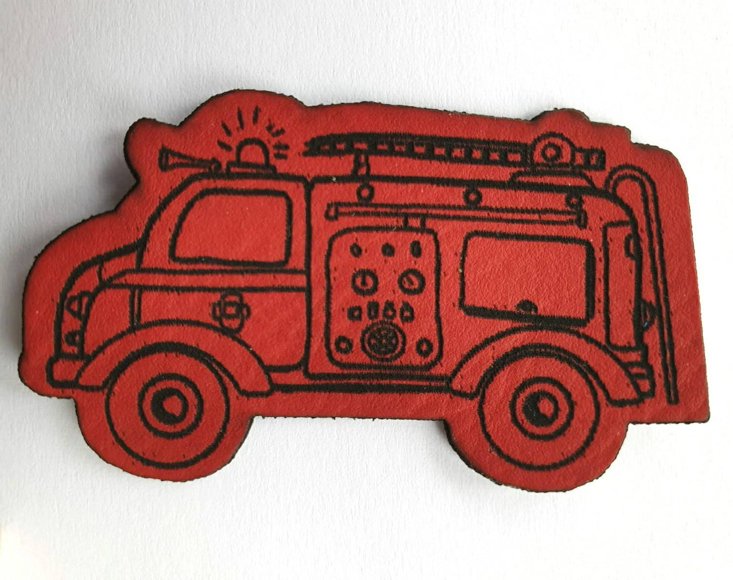 Kunstleder Label, Patch, Etikett, Aufnäher in rot oder braun Feuerwehr